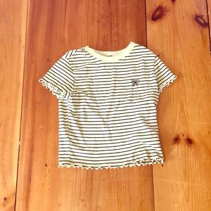 Girls yellow striped t shirt with bee embroidery